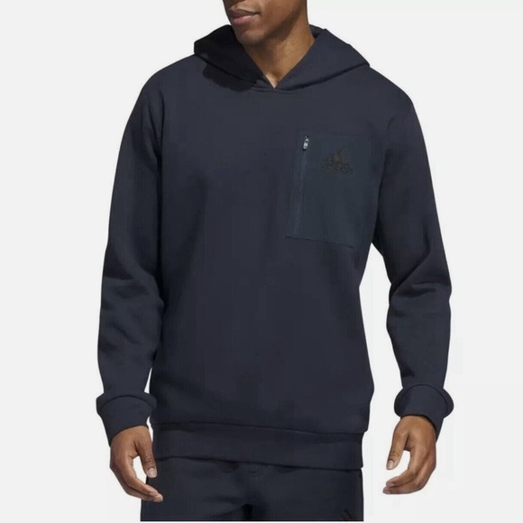 adidas Other - Adidas Sweatshirt Navy Blue Hoodie Chest Zipper Pocket Large